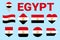 Egypt flag vector collection. Geometric shapes. Flat style. Egyptian national symbols set for travel, turist, sports and