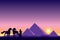 Egypt Great Pyramids with Bedouin and horses silhouettes on suns