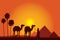 Egypt Great Pyramids with Camel caravan on sunset background