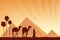 Egypt Great Pyramids with Camel caravan on sunset background