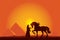 Egypt Great Pyramids with silhouette of Bedouin and horse on sun