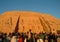 EGYPT, January 15, 2005: Foreign tourists at the entrance to the ancient temple of Abu Simbel and the four statues of Ramses II,