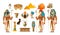 Egypt old symbols, sacred animals, pyramid, tomb, sarcophagus, cross vector