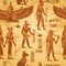 Egypt papyrus seamless pattern, vector ancient mythology historical paper texture, gods silhouette.