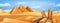 Egypt pyramid landscape, vector desert game background, sand dune panoramic view, broken column.