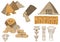 Egypt pyramids ancient art ancient world sphinx hieroglyphs ornaments hand drawn illustration set large isolated elements on white