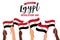 Egypt Revolution Day. Hands with flags of Egypt. Egypt Independence Day banner. Illustration, banner