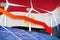 Egypt solar and wind energy lowering chart, arrow down - renewable natural energy industrial illustration. 3D Illustration
