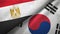 Egypt and South Korea two flags textile cloth, fabric texture