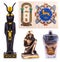 The Egypt Souvenirs: papyrus, statue, colored sand
