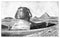 Egypt with Sphinx and pyramid / Antique engraved illustration from Brockhaus Konversations-Lexikon 1908