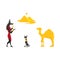 Egypt symbols - Anubis, black cat, camel, pyramids