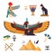 Egypt Symbols and Attributes with Isis Goddess and Pyramid Vector Set