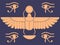 Egypt symbols. Scarab beetle. Horus eye. Mystic signs. Sacred animal. Egyptian mythology and religion. Insect with wings