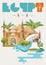 Egypt travel advertising vector. Egyptian traditional icons in flat design. Holiday banner. Vacation and summer.