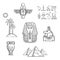 Egypt travel and ancient sketch icons