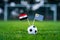 Egypt - Uruguay, Group A, Friday, 15. June, Football, World Cup, Russia 2018, National Flags on green grass, white football ball