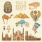 Egypt vector set. Modern hipster style. Egyptian traditional icons in flat design. Vacation and summer