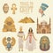 Egypt vector set with sphinx. Egyptian traditional icons in flat design. Vacation and summer