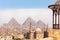 Egypt world known sights, view on the Pyramids of Giza and the Mosque of Cairo