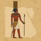 The Egyptian ancient god Anhur painted against the backdrop of a map of Egypt and a papyrus. EPS 10