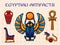 Egyptian artifacts vector illustration. A set of sacred symbols and decorations of ancient Egypt scarab, vase, cross