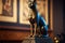 Egyptian Bastet cat figurine on podium in Egyptian museum