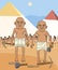 Egyptian builders at pyramids background cartoon