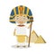 Egyptian cartoon character with Gizah Pyramids. Vector Illustration.