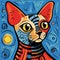 Egyptian Cat In Pop Art Style: A Picasso-inspired Sphynx Cat Illustration