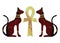 Egyptian cats and Antique golden ankh Egyptian religious symbol. Bastet, ancient Egypt goddess and cross, statue profile and cross