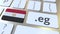 Egyptian domain .ru and flag of Egypt on the buttons on the computer keyboard. National internet related 3D rendering