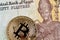 Egyptian fifty piastres bank note with a golden bank note in macro