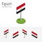 Egyptian flag, vector set of 3D isometric flat icons