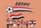 Egyptian football fans cheering with Egypt flag colors in front