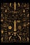 Egyptian Hieroglyphs Gold Symbols on Black