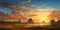 Egyptian landscape with Ancient pyramids, panorama of desert at sunset