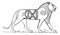 Egyptian Lion is a relief with sunken outlines, vintage engraving