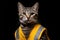 Egyptian Mau Cat Dressed As A Builder On Black Background