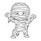 Egyptian mummy coloring page. Black and white cartoon illustration