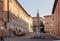 Egyptian obelisk in front of Ducale Palace in Urbino, Italy