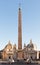 An Egyptian obelisk of Ramesses II from Heliopolis stands in the centre of the Piazza of Popolo.