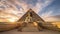 Egyptian pyramid at sunset. 3D render. Computer digital drawing. Generative AI