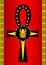 Egyptian symbol Ankh in modern style with a gold scarab
