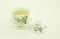 Egyptian tea. Bedouin tea. Green tea in a beautiful traditional oriental cup with saucer