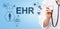 EHR Electronic Health record EMR Medical automation system Medicine Internet concept. Doctor with stethoscope.