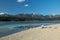 Eibsee, Germany, March 31, 2019: tourists enjoying the beautiful weather at eibsee near grainau