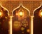 Eid al adha cover, mubarak background, Drawn mosque night view from arch. Arabic design background. Handwritten greeting