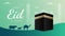 Eid al adha mubarak background, banner, greeting design with gradient green color theme and Kaaba Illustration. Silhouette mosque