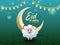 Eid-Al-Adha Mubarak (Festival of Sacrifice) Concept with Paper Sheep Character, Golden Crescent Moon and Bunting Flags